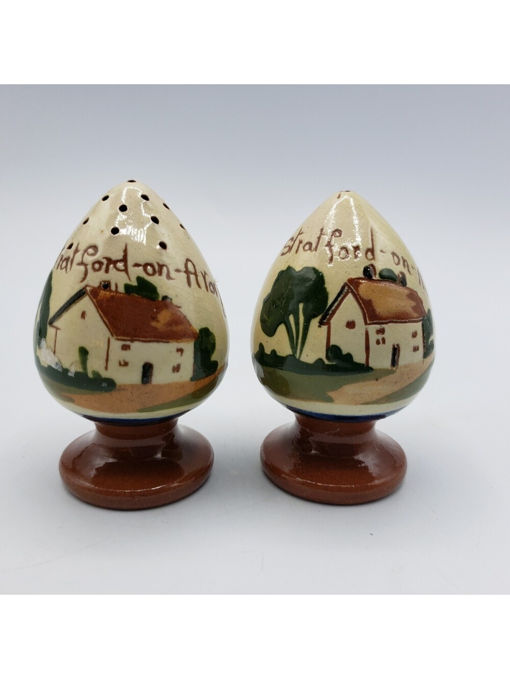 Vintage Torquay Pottery Motto Ware Stratford-on-Avon Salt & Pepper Shakers